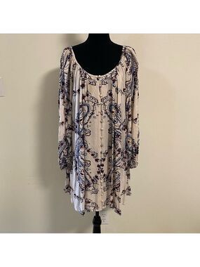 Free People Dress Women’s Size Large Ivory paisley combo Boho Tunic Dress